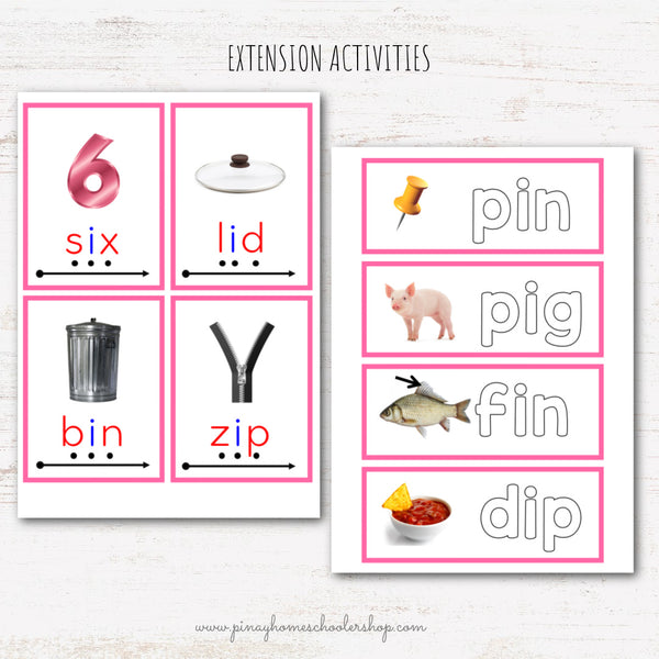 CVC Words Montessori Pink Series 3 Part Cards - Vowel I