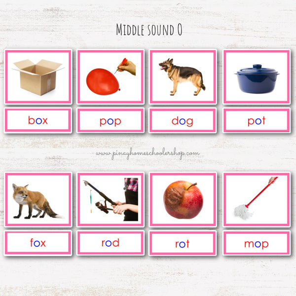 CVC Words Montessori Pink Series 3 Part Cards - Vowel O