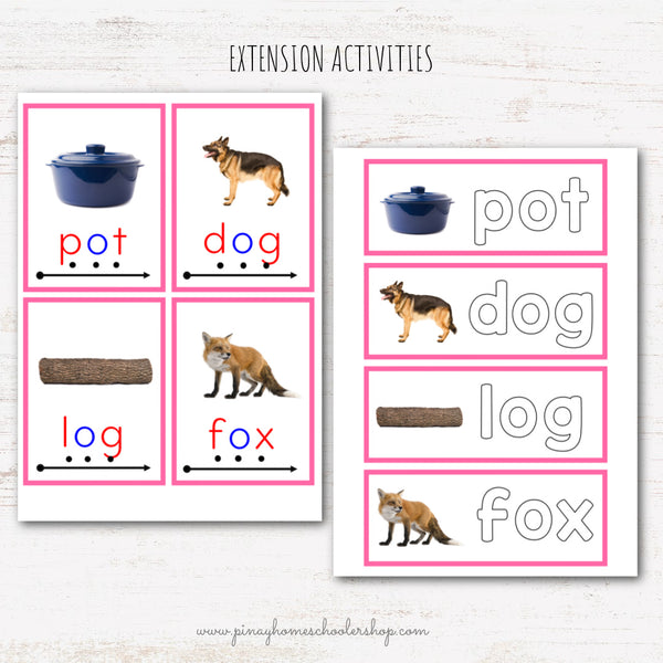 CVC Words Montessori Pink Series 3 Part Cards - Vowel O