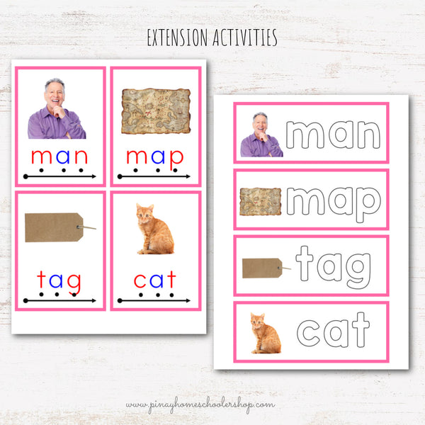 CVC Words Montessori Pink Series 3 Part Cards - Vowel A