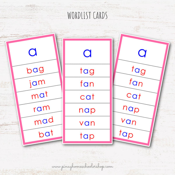 CVC Words Montessori Pink Series 3 Part Cards - Vowel A