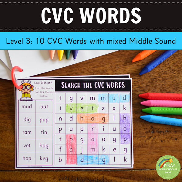 CVC Word Search - Three Levels