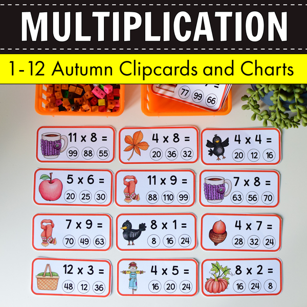 Multiplication Command Clipcards - Autumn Theme