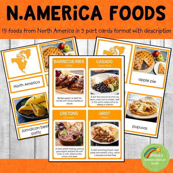 North American Foods Montessori 3 Part Cards and Activity Sheets