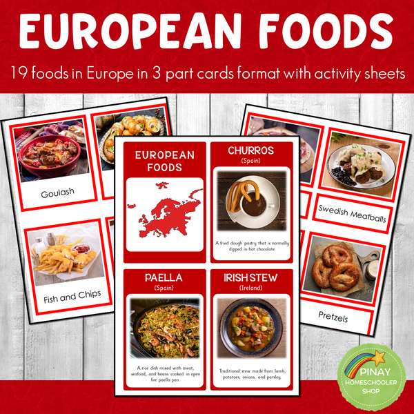 European Foods Montessori 3 Part Cards and Activity Sheets