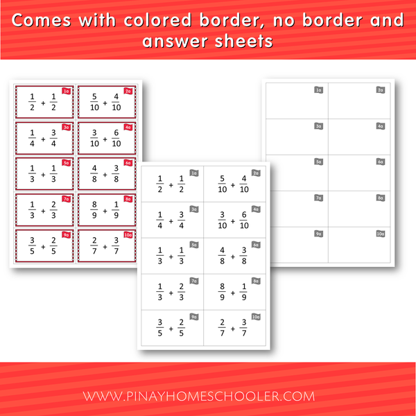 Montessori Adding Fractions with Same Denominator Cards