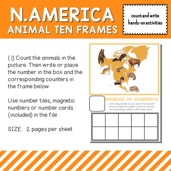 North America Animals Ten Frames Count and Write Activities