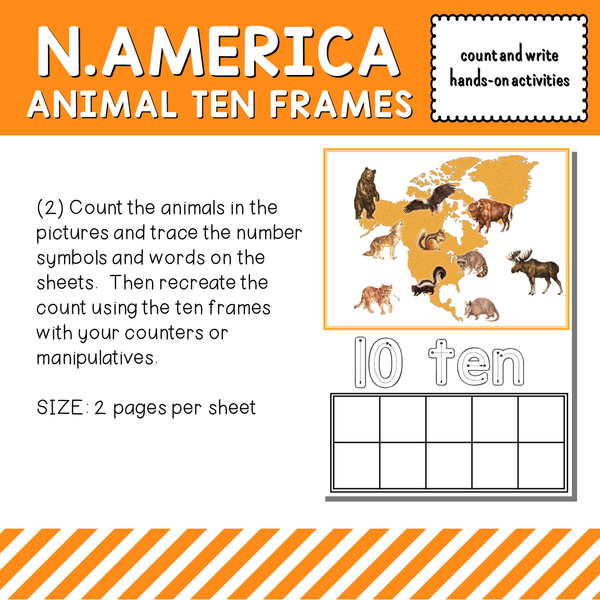North America Animals Ten Frames Count and Write Activities