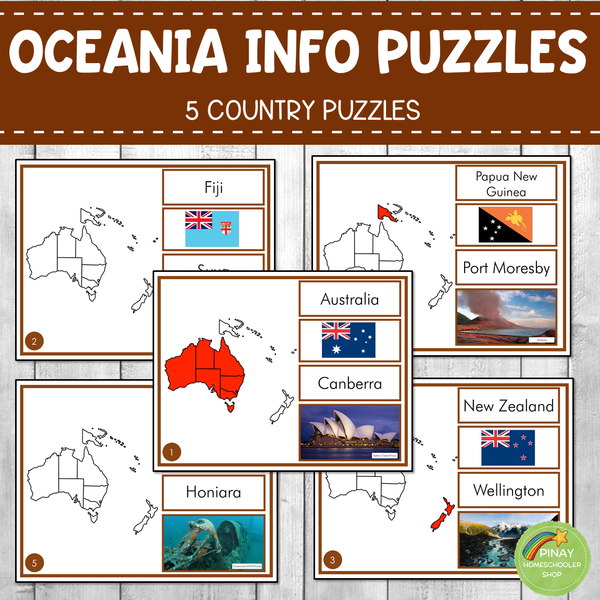 Montessori Oceania Country Facts Puzzles (EDITABLE)
