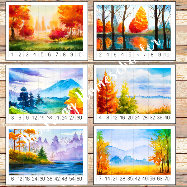 Autumn Number Sequencing and Skip Counting Puzzles