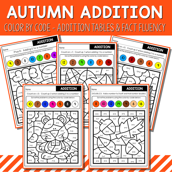 Color By Code Addition Tables and  Fact Fluency - Seasons Bundle