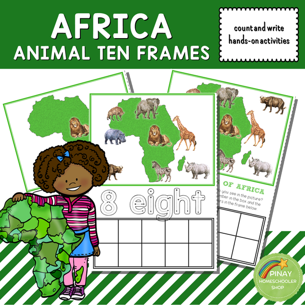 Africa Animals Ten Frames Count and Write Activities