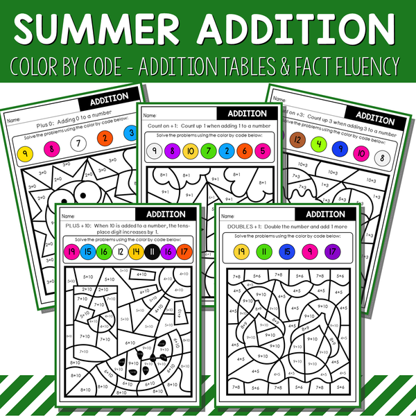 Color By Code Addition Tables and  Fact Fluency - Seasons Bundle