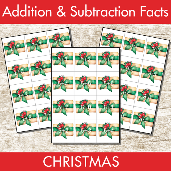 Christmas Addition and Subtraction Facts Fluency 1-12 Center