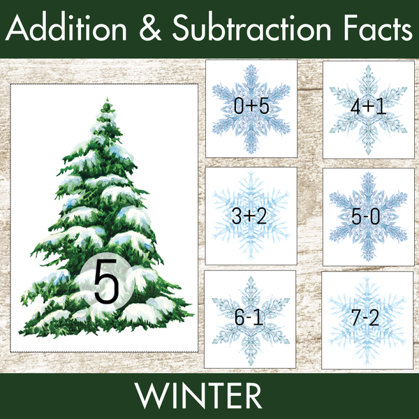 Winter Addition and Subtraction Facts Fluency 1-12 Center