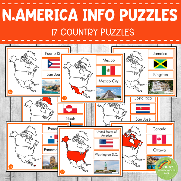 Montessori North America Country Facts Puzzles (EDITABLE)