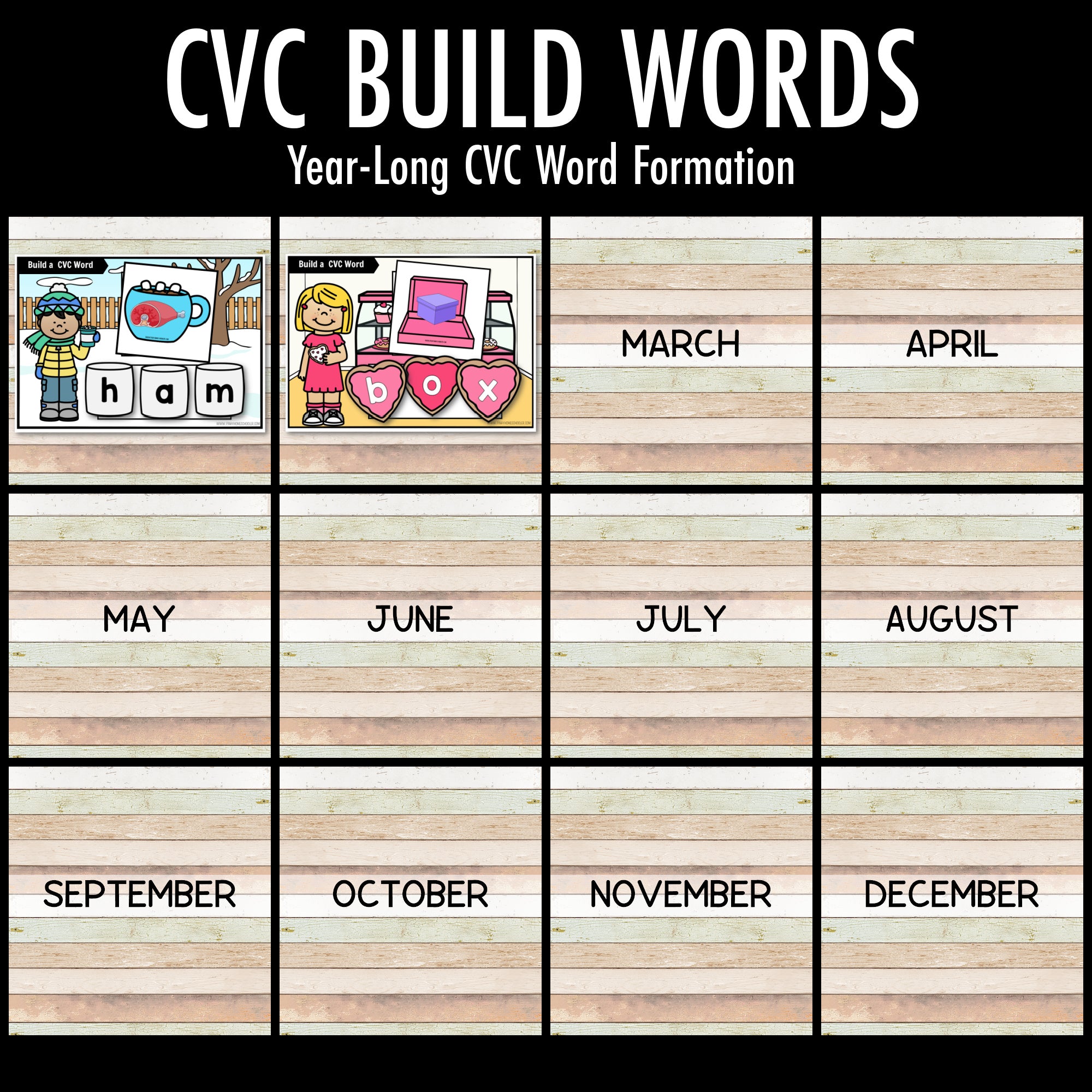 Year-long CVC Build Words Growing Bundle