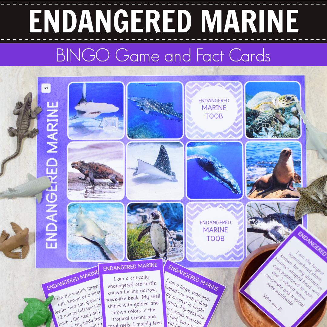 Safari Endangered Marine Toob Bingo Game and Fact Cards