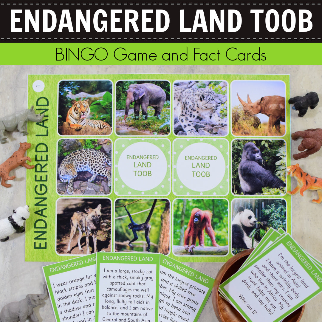Safari Endangered Land Toob Bingo Game and Fact Cards