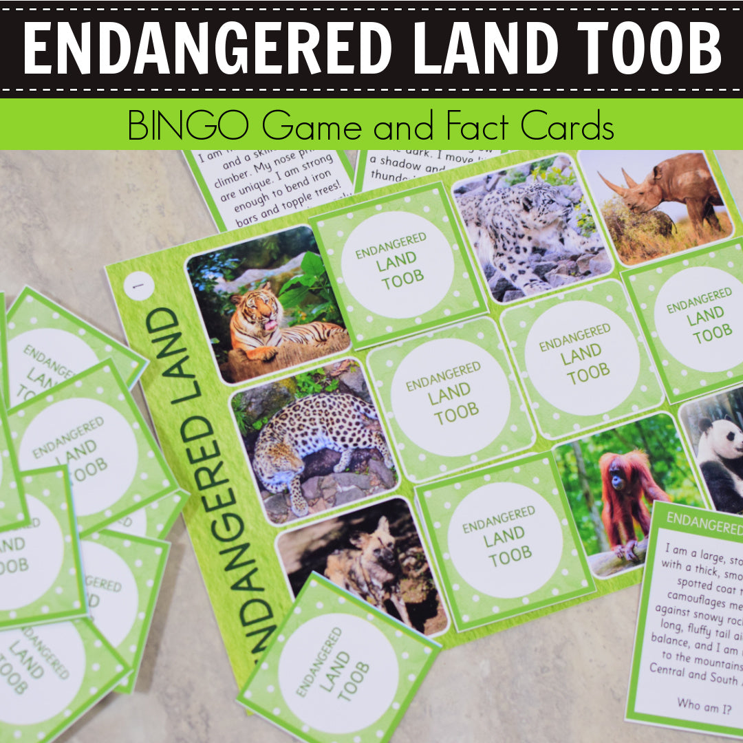 Safari Endangered Land Toob Bingo Game and Fact Cards