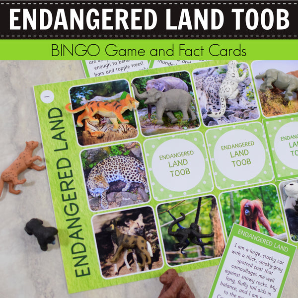 Safari Endangered Land Toob Bingo Game and Fact Cards
