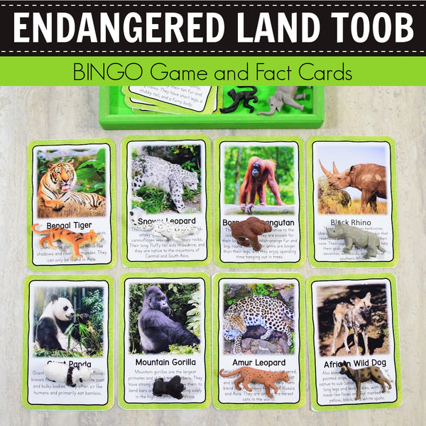 Safari Endangered Land Toob Bingo Game and Fact Cards