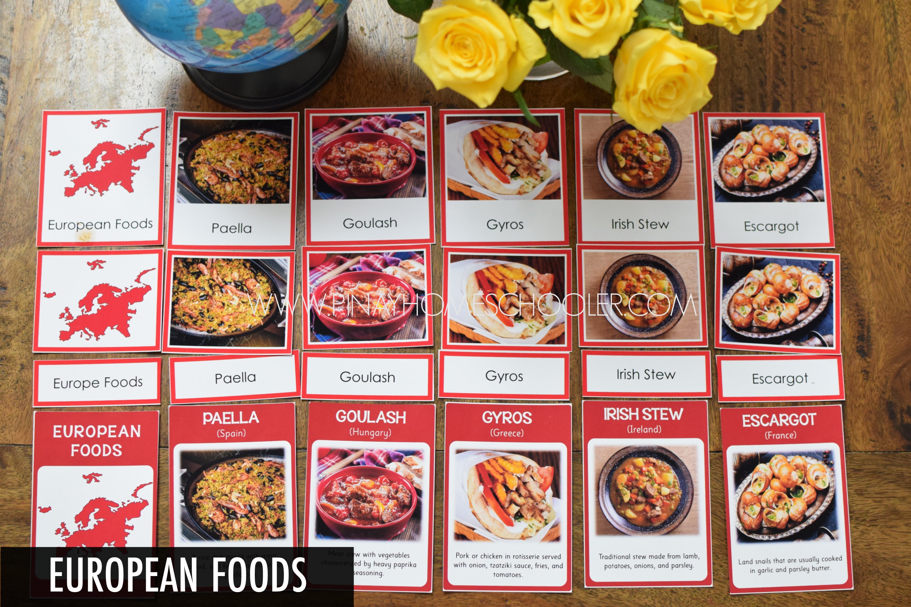 European Foods Montessori 3 Part Cards and Activity Sheets