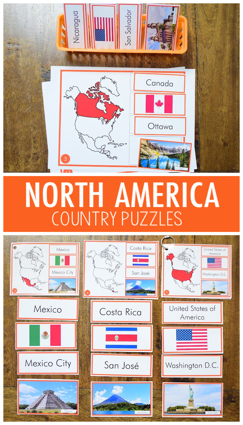 Montessori North America Country Facts Puzzles (EDITABLE)