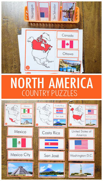 Montessori North America Country Facts Puzzles (EDITABLE)