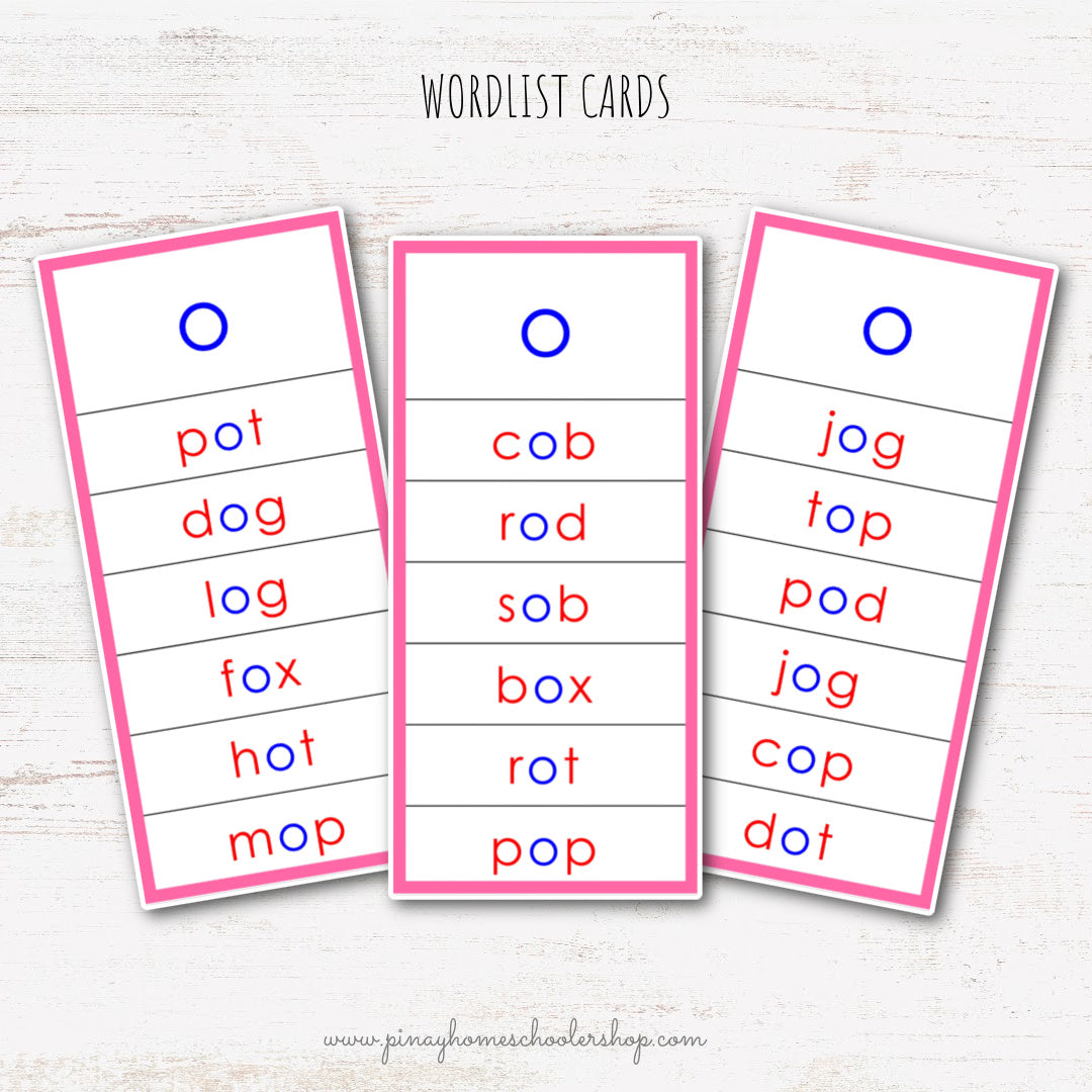 CVC Words Montessori Pink Series 3 Part Cards - Vowel O