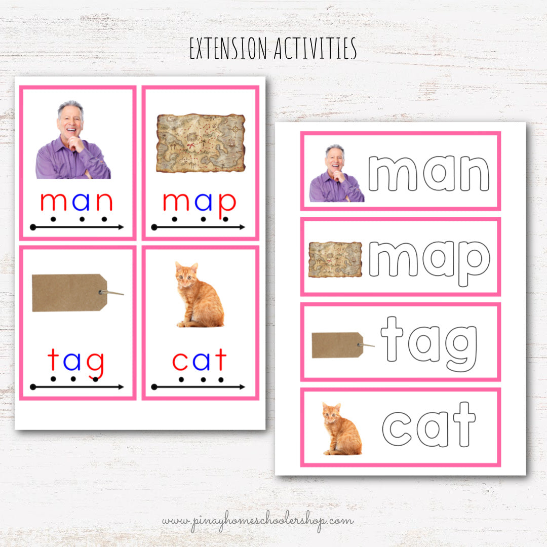 CVC Words Montessori Pink Series 3 Part Cards - Vowel A