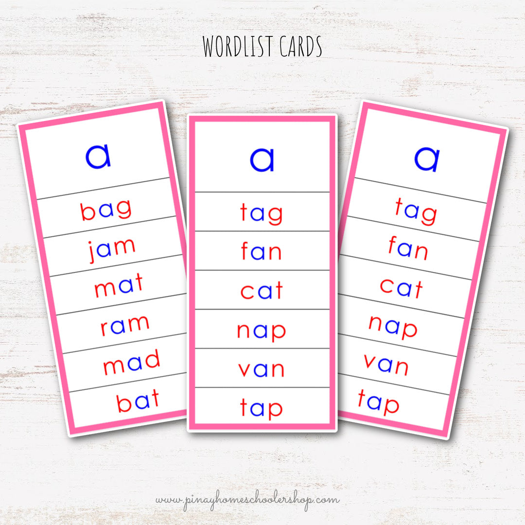 CVC Words Montessori Pink Series 3 Part Cards - Vowel A