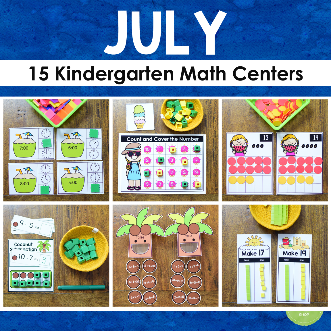 Kindergarten Math Centers - JULY Summer Theme