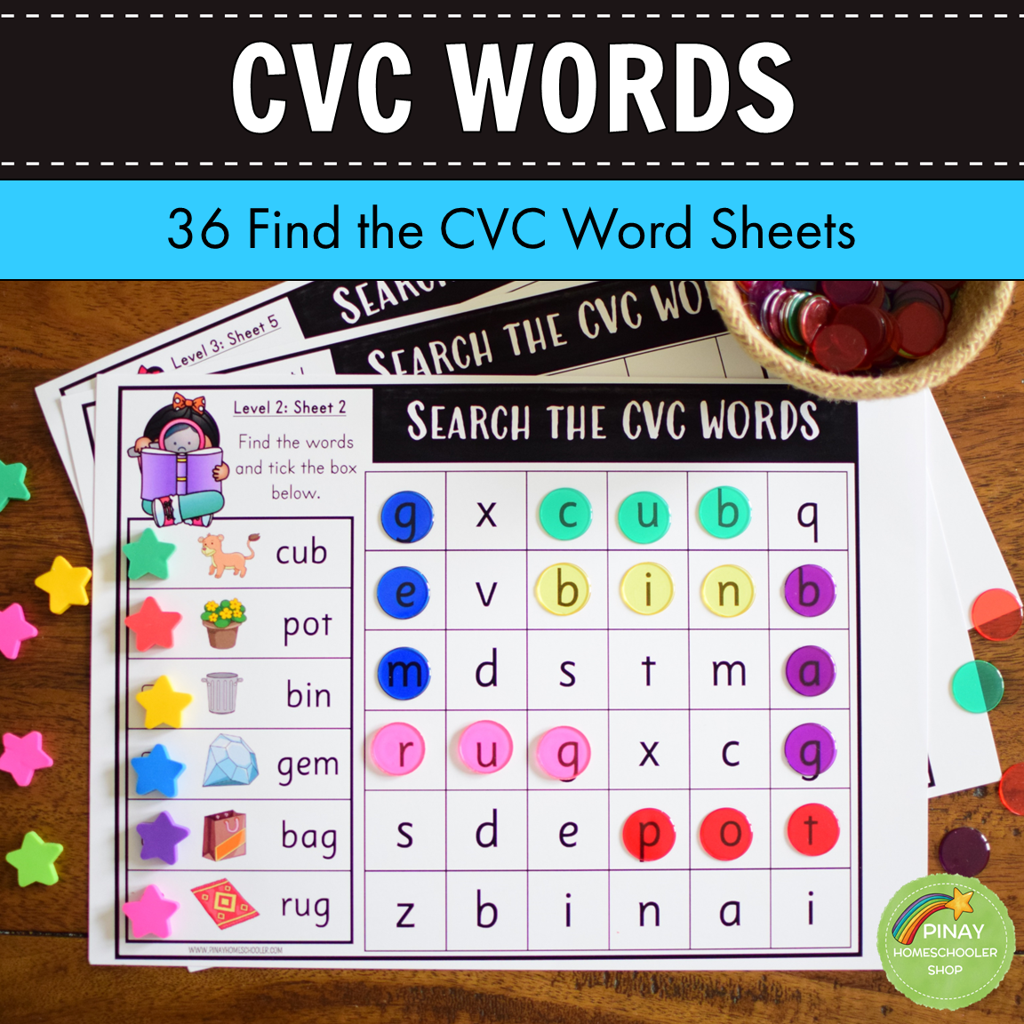 CVC Word Search - Three Levels