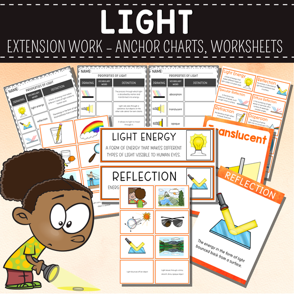 Light Extension Pack - Worksheets, Anchor Charts, Wordwall