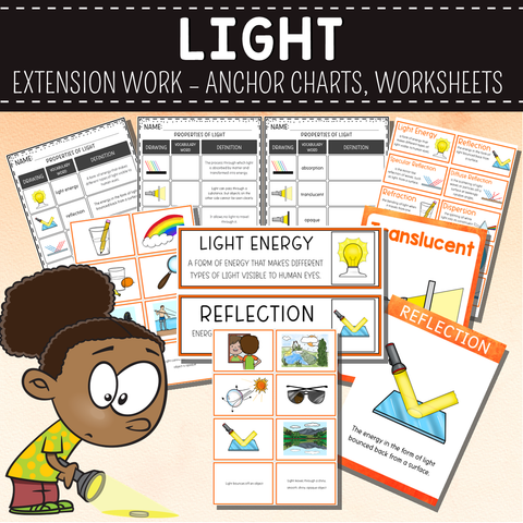 Light Extension Pack - Worksheets, Anchor Charts, Wordwall