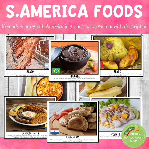 South America Foods Montessori 3 Part Cards and Activity Sheets