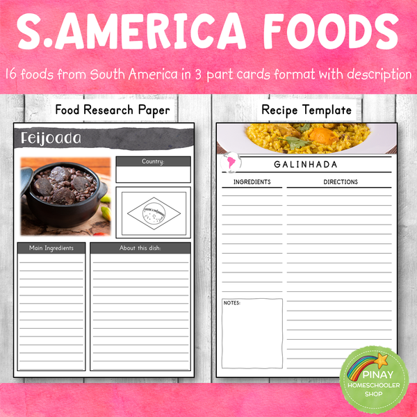 South America Foods Montessori 3 Part Cards and Activity Sheets