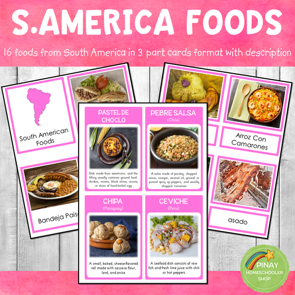 South America Foods Montessori 3 Part Cards and Activity Sheets