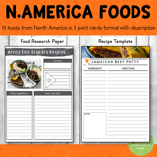 North American Foods Montessori 3 Part Cards and Activity Sheets