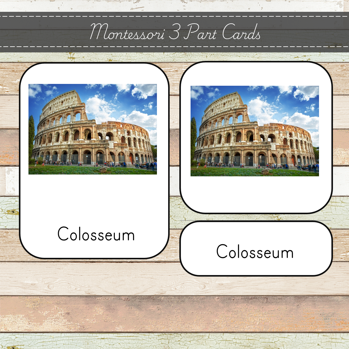 Montessori World Landmarks Toob 3 Part Cards