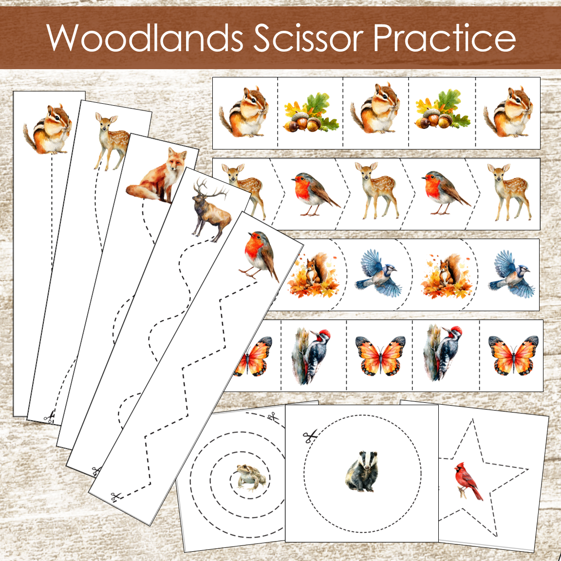 Woodlands Autumn Scissor Skills Cutting Strips