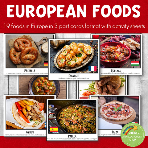 European Foods Montessori 3 Part Cards and Activity Sheets