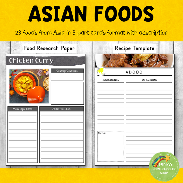 Asian Foods Montessori 3 Part Cards and Activity Sheets