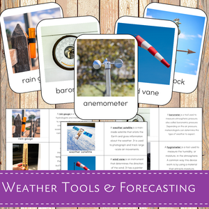 Weather Tools and Forecasting Montessori 3 Part Cards and Definitions