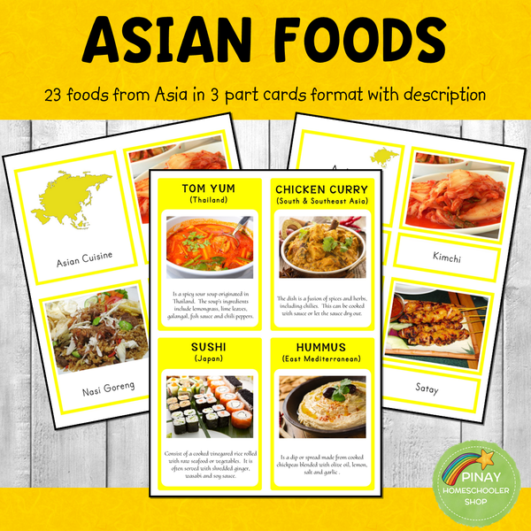 Asian Foods Montessori 3 Part Cards and Activity Sheets