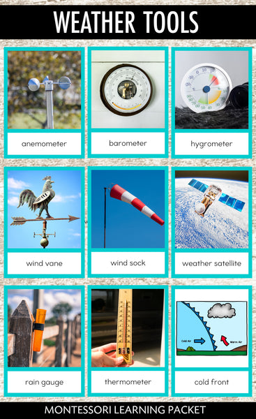 Weather Tools and Forecasting Montessori 3 Part Cards and Definitions