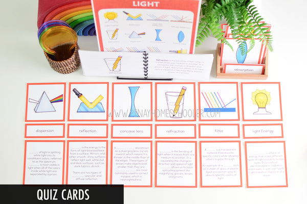 Properties of Light Montessori Cards - Reflection, Refraction, Dispersion, Optics