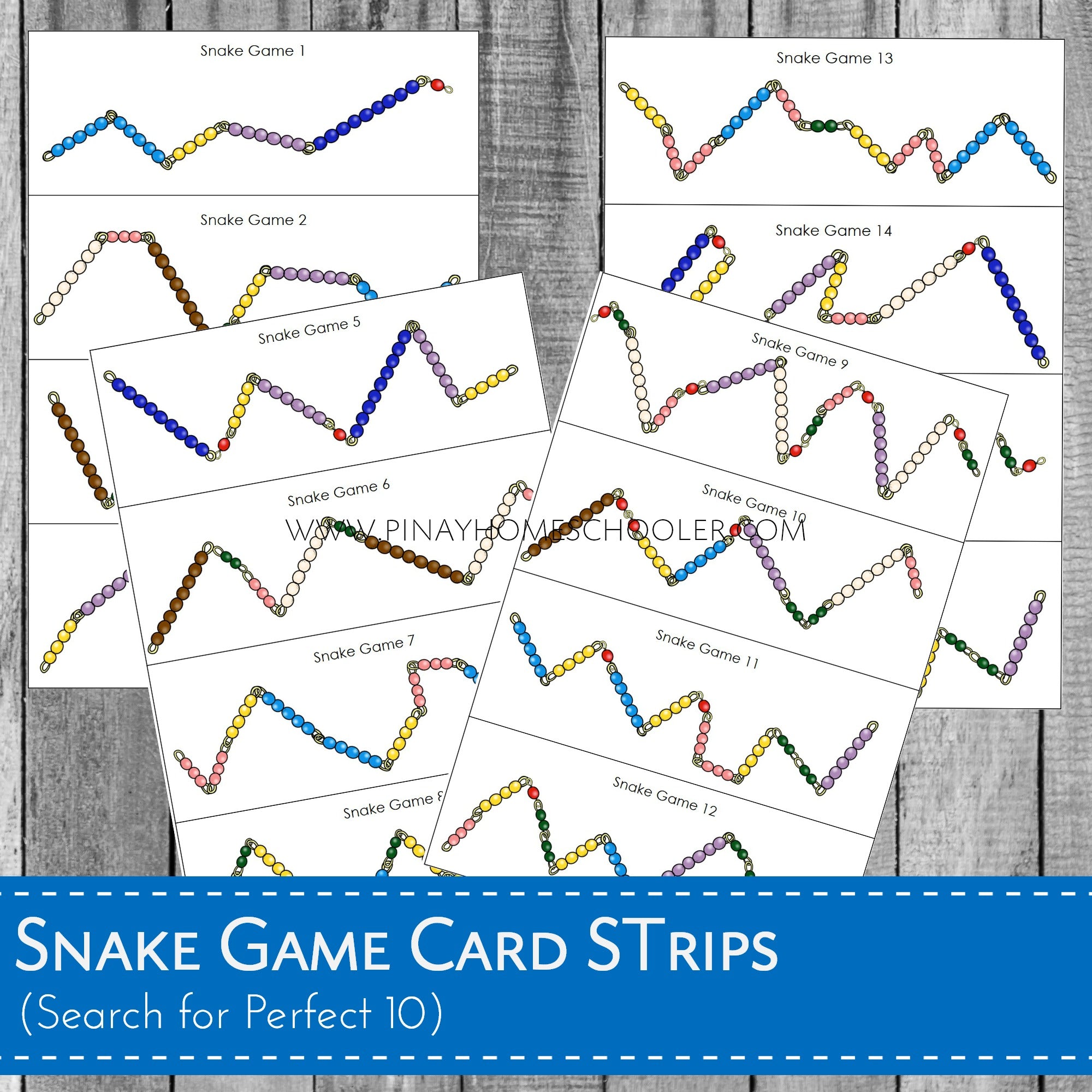 Montessori Snake Game Perfect 10 Card Strips