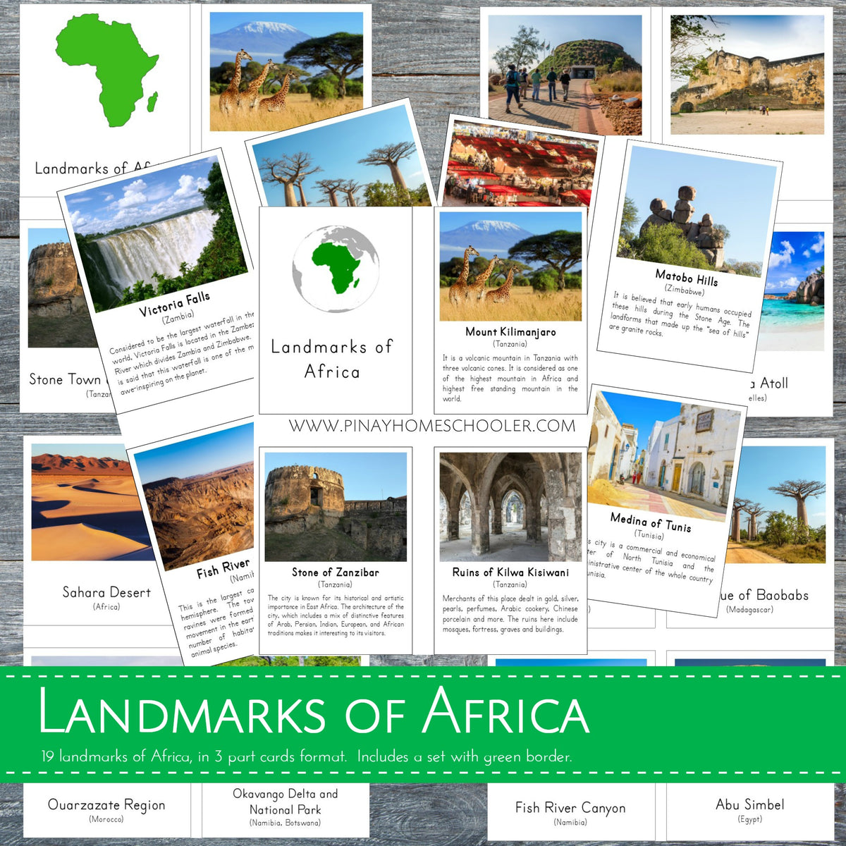Landmarks of Africa Montessori 3 Part Cards and Fact Cards – Pinay ...